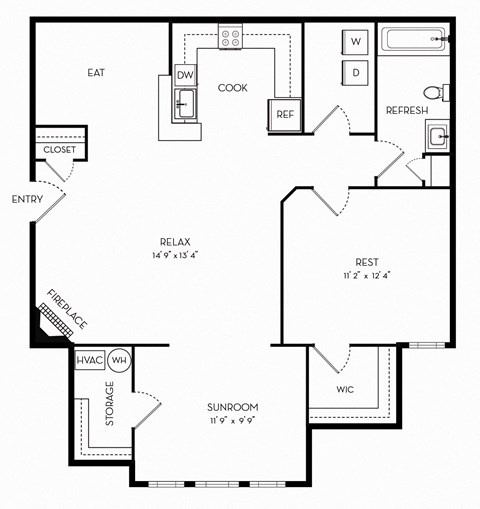 914 Square-Feet 1 Bedroom B 1 Bath Floor Plan at Stone Gate Apartments, Spring Lake, 28390